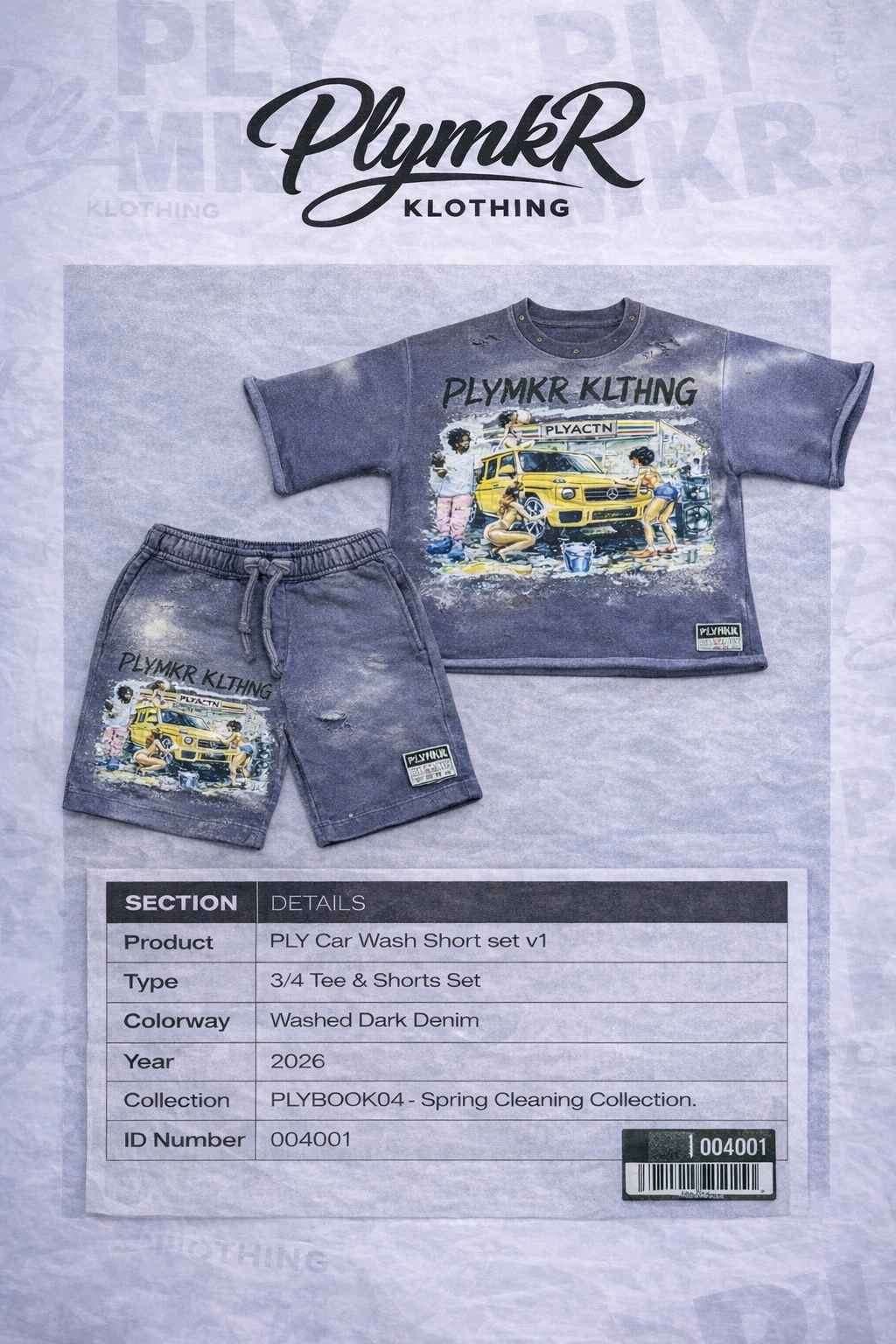 PLY Car Wash 3/4 short set v1 (Washed Dark Denim)