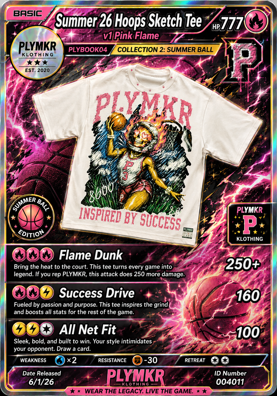 Summer Hoops 26 Sketch Tee (Pink Flame)