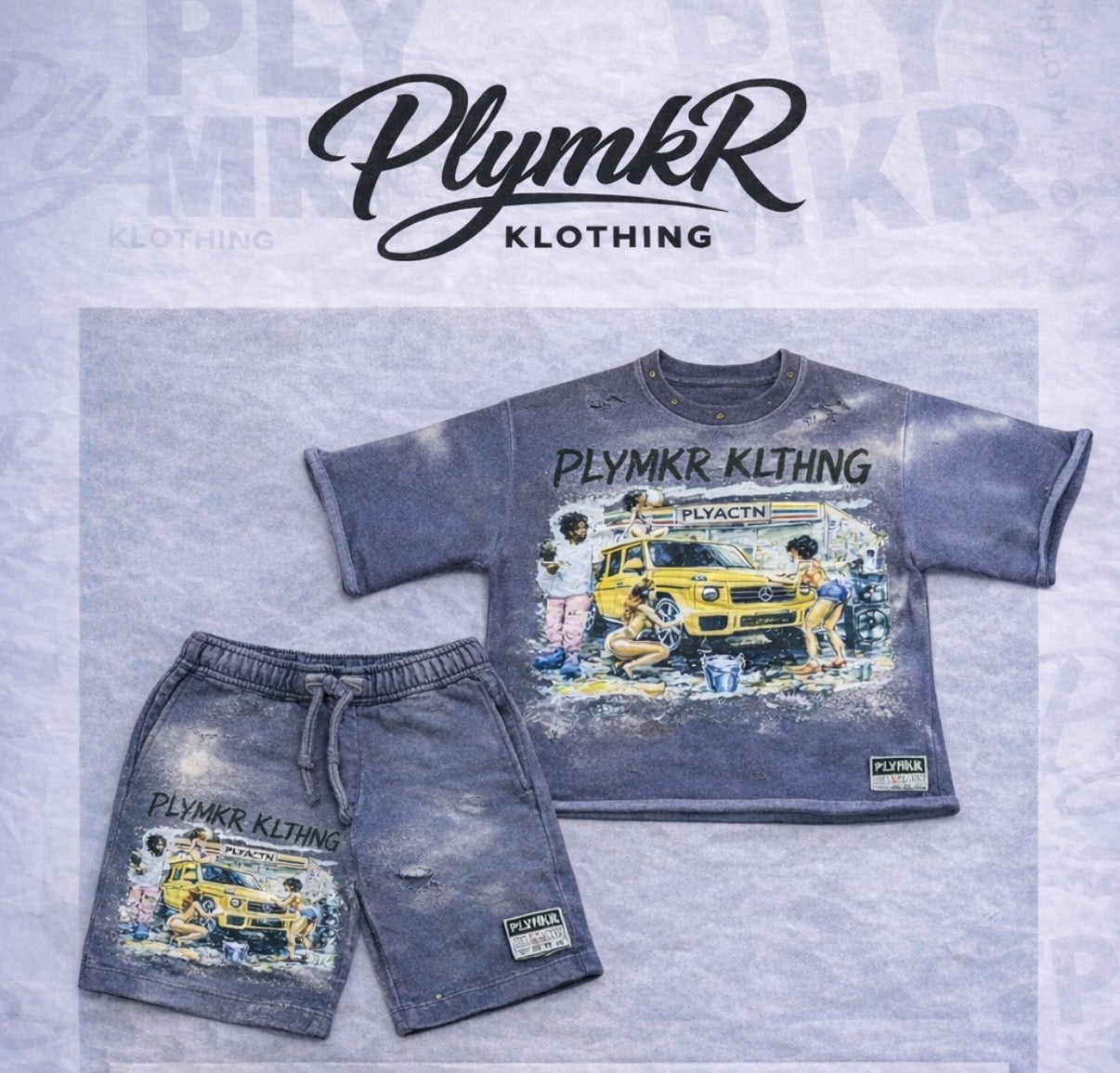 PLY Car Wash 3/4 short set v1 (Washed Dark Denim)